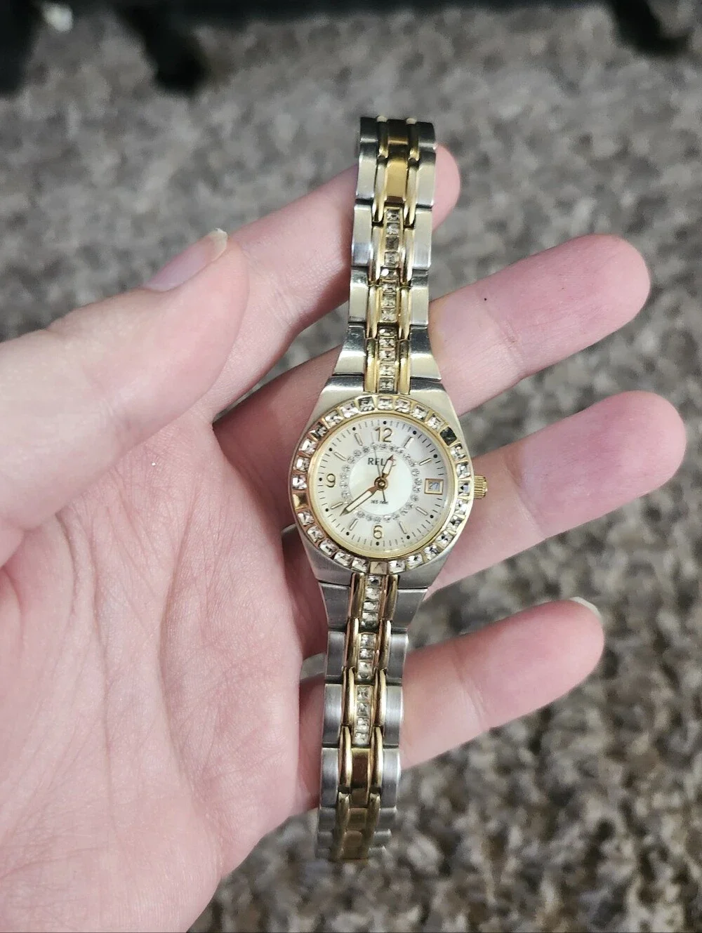 Relic Two-Tone Gold and Silver Ladies Crystal Bracelet Watch